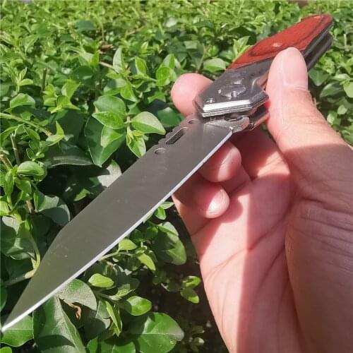 Folding Knife 8CR15MOV Blade Wood Handle Sharp Pocket Tactical Knives for Camping Hunting Survival Outdoor Activities Mens Gift