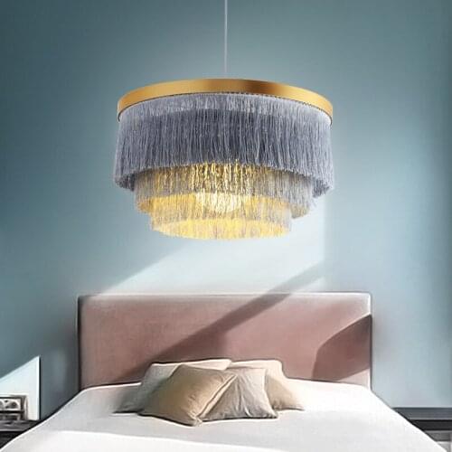Style Nordic modern living room bedroom light simple personality color round tassel warm villa restaurant Chandelier