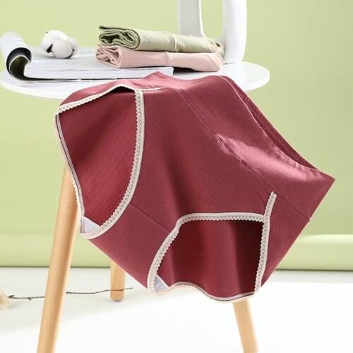 Womens Cotton Briefs Large Sizes High Fit Splicing Antibacterial Widen Waist Lace Cotton Panties Plus Size Underwear for Women