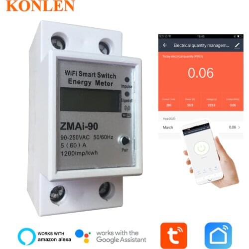 Tuya WIFI Smart Switch 60A Energy Meter Remote Control Relay Controller Timer Power Consumption kWh wattmeter Google Home Alexa