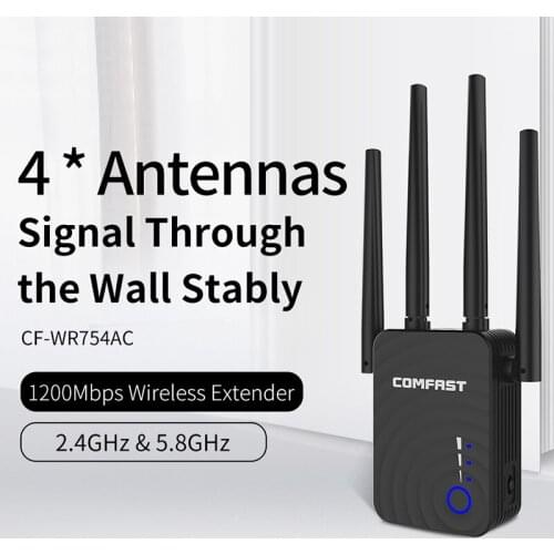 High Power CF-WR754AC 1200Mbps Wireless WiFi Range Extender 2.4/5Ghz Dual Band Repeater Signal Booster with 4 Ethernet Antennas