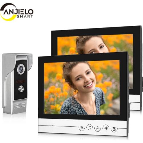 New 9 Inch Video Door Phone System Wired Video Intercom Video Doorbell Alloy IR Camera Remote Unlock 1 Doorbell with 2 Monitor