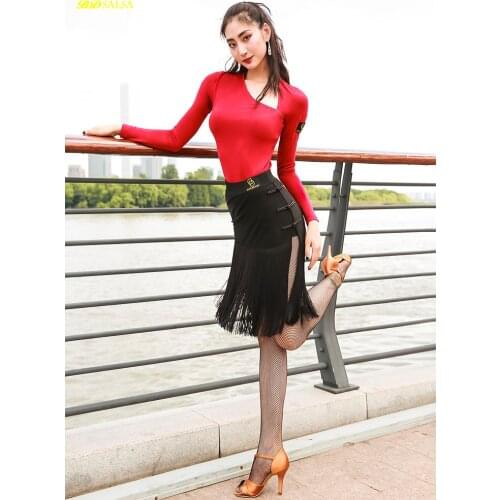 Latin Dance Skirt Female Adult Practice Clothes Performance Fringed Dancing ZD107 Black Leopard Print Profession Training Game