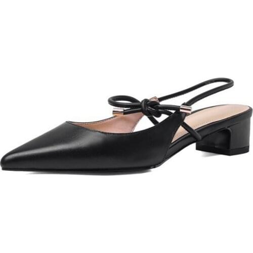 Genuine Leather Chunky Womens Sandals Pointed Toe Back Strap Spring Summer New Style Fairy Wind Ladies Single Shoes