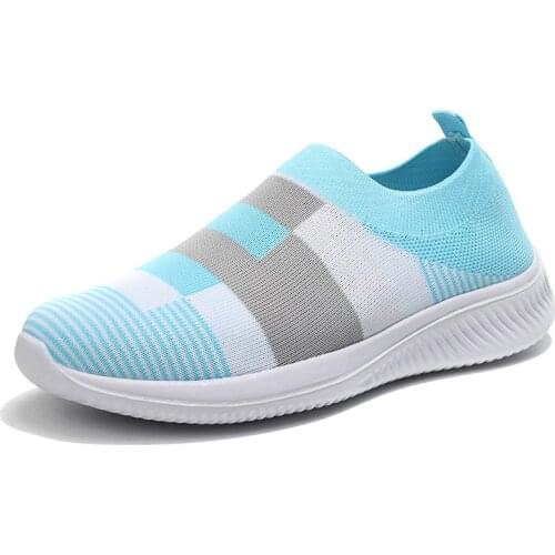 Women Sock Sneakers Shallow Flat Casual Slip On Outdoor Shoes Fashion Walking Non-Slip Lightweight Comfortable Plus Size 35-43
