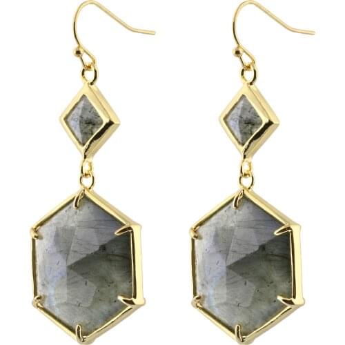 Natural Rock Quartz Square Hexagonal Dangle Earring Healing Reiki Geometric Drop Earring Women Jewelry Sweet Girls Gift