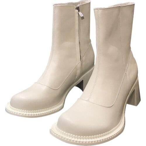 Women Casual Leather Boots Luxury Trainers Platform Boots Height Increasing Zip High-TOP Autumn Black Shoes