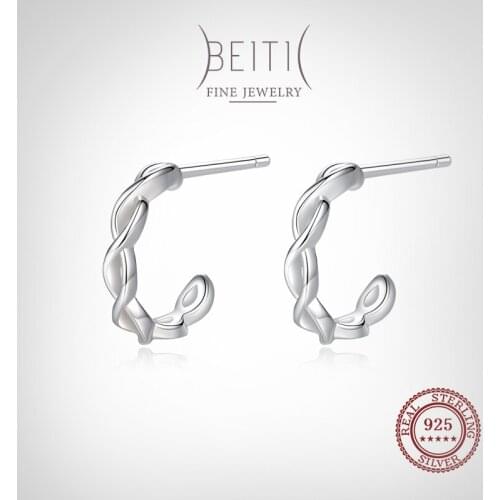 Beitil Interwoven Line Design 925 Sterling Silver Stud Earrings For Women Simple Design Fine Hypoallergenic Jewelry
