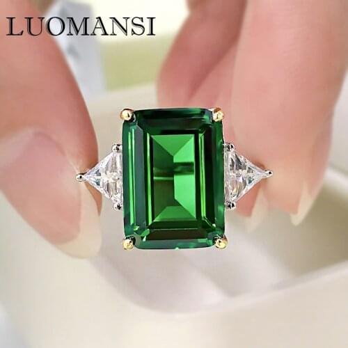 Luomansi 100% S925 Sterling Silver Vintage Ring 10*14 Rectangle Emerald Ring Womens Memorial Party Jewelry