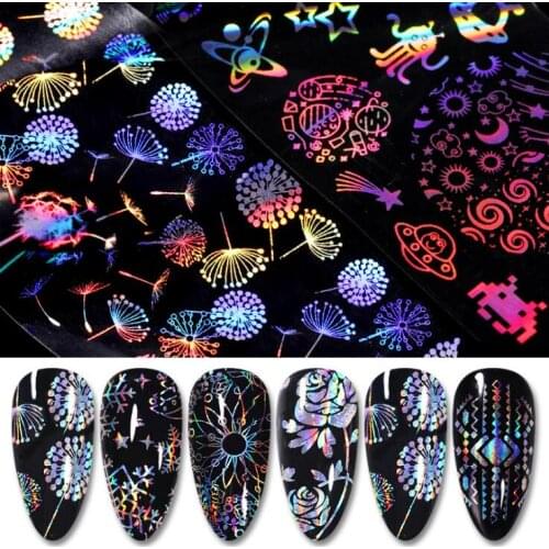 200set/lot Mix Styles DIY Eco-Friendly Nail Stickers Laser Star Thermal Transfer Flame Rose Nail Art Supplies HA1844