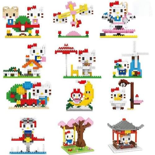 2021 new Hello Kitty series Kitty windmill, airplane, cruise ship model diamond small building block childrens toy gift
