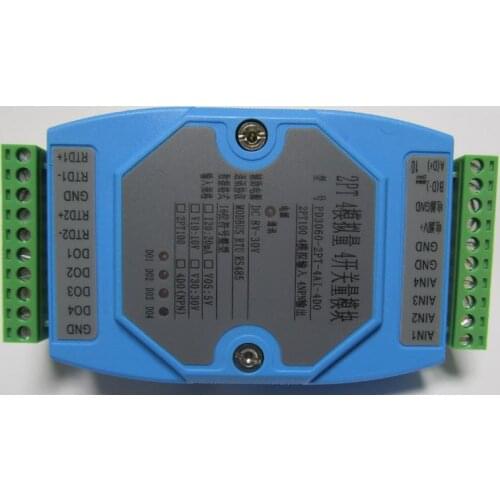 2PT 4AI 2DO, 2-ch PT100 PT1000 Temperature, 4-ch Analog 20mA 10V Inputs. 4 DO RS485 Modbus Module