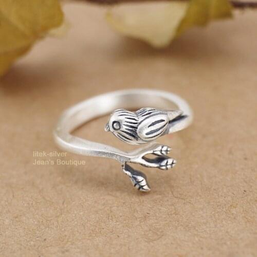 925 Sterling Silver Retro Branch & Bird Above Knuckle Midi Ring Adjustable A3702