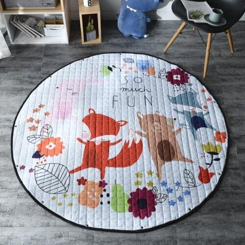 950g Cartoon Animals fox/giraffe pattern Baby Play Mat Child Crawling Blanket Toys Storage Bag Kid Room Decoration sent package