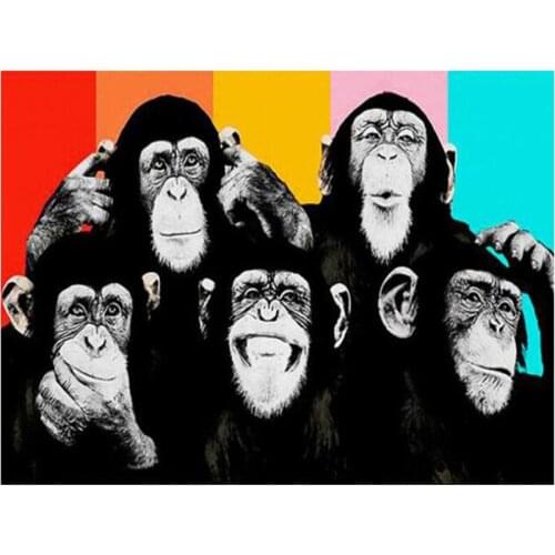 5D DIY Full Round Diamond Painting Animals Monkey Cross Stitch 3D Embroidery Abstract Rhinestone Mosaic Home Decor Art Y399