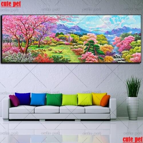 5D Full Square Round Drill Diy Diamond Painting Xanadu mosaic Embroidery Cross Stitch Peach blossom natural scenery Decor large