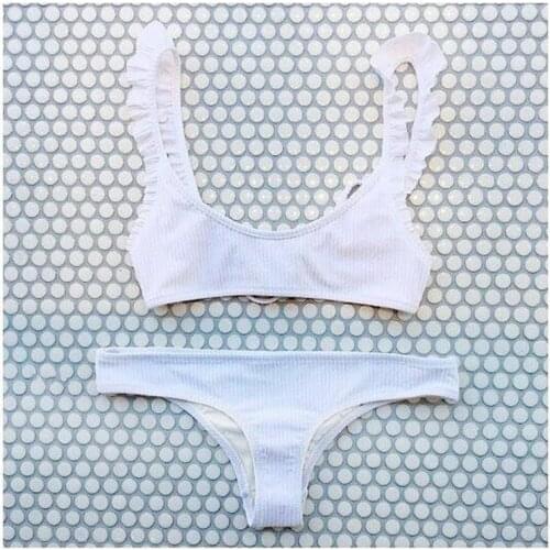 White ruffled sexy bandage Bikini 2018 Swimwear Women Swimsuit Brazilian Bikinis Set Bathing Suit Biqini Maillot De Bain Femme