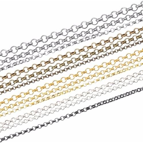 LOULEUR 10meter/lot 2 3 3.8 mm Metal Necklace Chains Bulk Antique Bronze/Gold/Silver Color Rolo Chains For DIY Jewelry Making