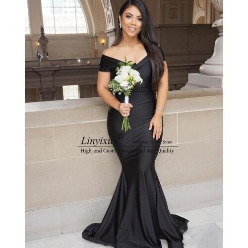 Black Mermaid Prom Dresses Elegant Off Shoulder Sweetheart African Dubai robes de soirée Floor Length Evening Party Gown