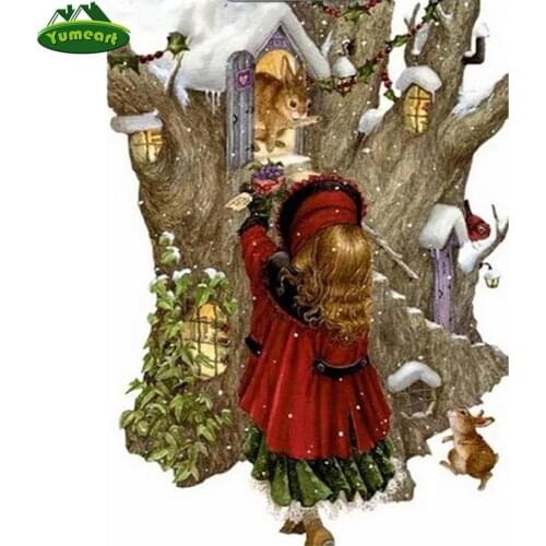 DIY Diamond Embroidery Crystal Mosaic Full Square Diamond Painting Cross Stitch Little Girl Animal Winter Scenery Wall Sticker