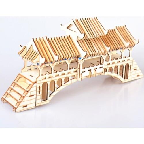 DIY Model toys 3D Wooden Puzzle Chinese Architecture Covered Bridge Wooden Kits Puzzle Game Assembling Toys Gift for Kids P42
