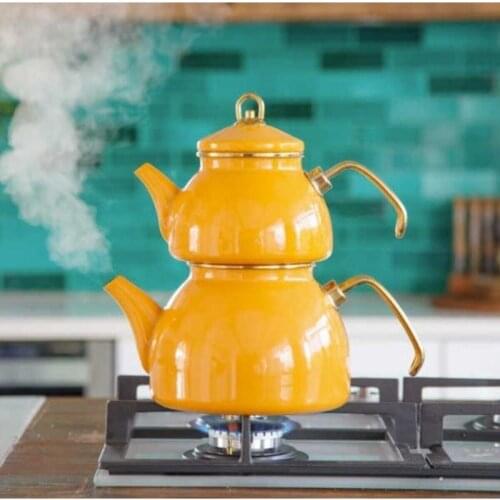 Enamel Yellow Teapot With Lock Lid 3 Piece kitchen mother teapot tea coffee tea maker kettle