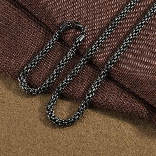 European and American Personality Hip-hop Titanium Steel Necklace Cool Long Circle Embossed Bracelet Retro Stitching Circle Set