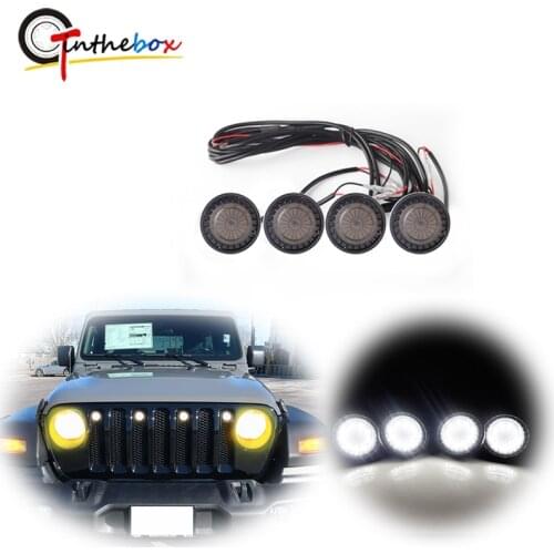 Gtinthebox 1 Set Smoked Lens 6000K Bright White Car LED Lights DRL w/Harness For 2007-2017 Jeep wrangler JK Front Grille 12V-24V