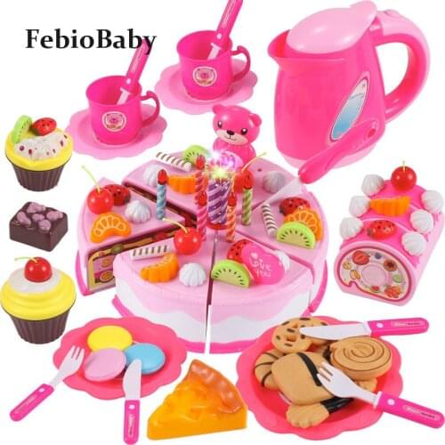 2019 DIY Handcraft Pretend Play Fruit Cutting Birthday Cake Kitchen Food Toys Toy Pink Blue Girls Gift for Children Educational