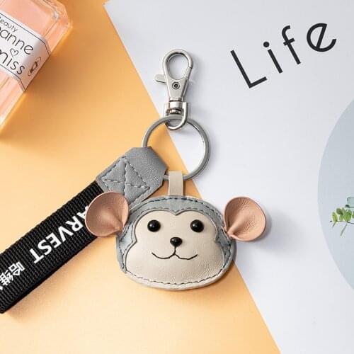 Jaeeyin 2021 Trendy Jewelry White Grey Leather Small Monkey Cute Key Chain Hand Made Accessory Gift For Children Teenager Unisex