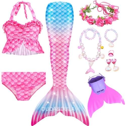 Swimming Mermaid Tail Kids Girls Costume Cosplay Children Swimsuit Fantasy Beach Bikini Suit