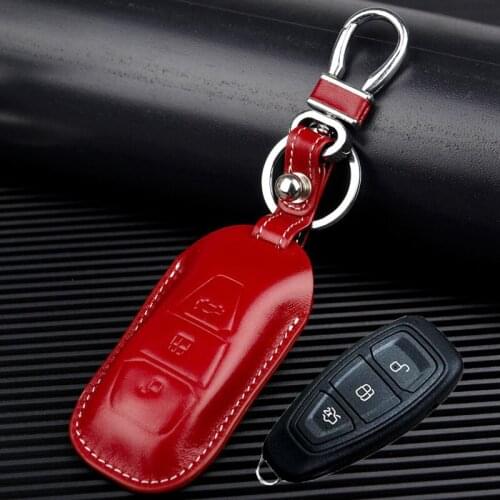 Suits for Ford Focus Ecosport C-Max Mondeo 2013 2014 Smart Control Leather Car Key Fob Cover Holder for 2016 2017 Kuga Key Case
