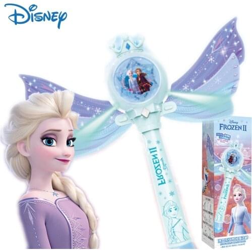 Disney Frozen Girls Cute Glowing Magic Wand Elsa Anna Cartoon Automatic Bubble Blower Machine Outdoor Toys Girls Gifts Kids Toys