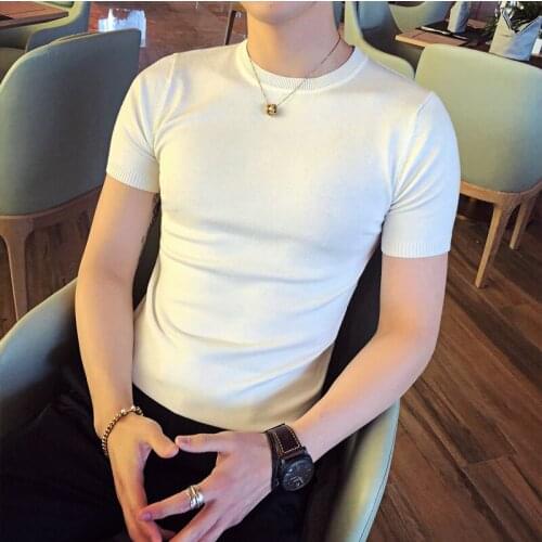 High-quality Summer Mens Short-sleeved T-shirt Solid Color Cotton T-shirt Knitted T-shirt Streetwear Fashion Round Neck T-shirt