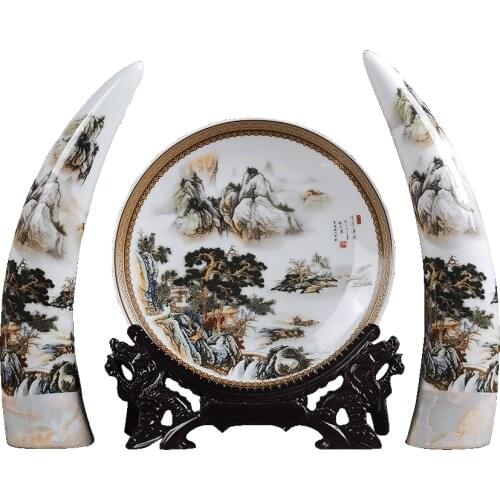 Antique Jingdezhen Ceramic Ivory Vase Set Classical Chinese Traditional Plate Modern Pastel Large Ivory