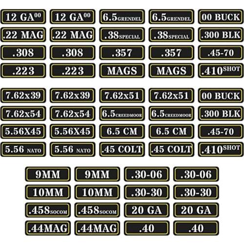 Ammo can Sticker .22 .223 .308 .300 .380 5.56 7.62 9MM 12GA .357 6.5 CM 20GA Vinyl Skin Sticker for Bullet Variety labels