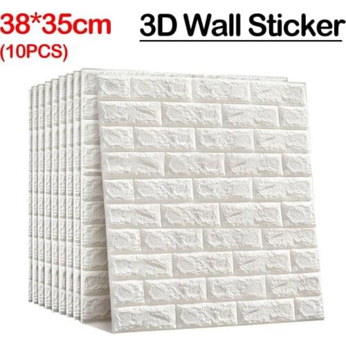 10Pcs 3D Foam Wall Stickers Self-Adhesive Tile Waterproof Foam Panel Living Room TV Background Protection Baby Wallpaper 38*35cm