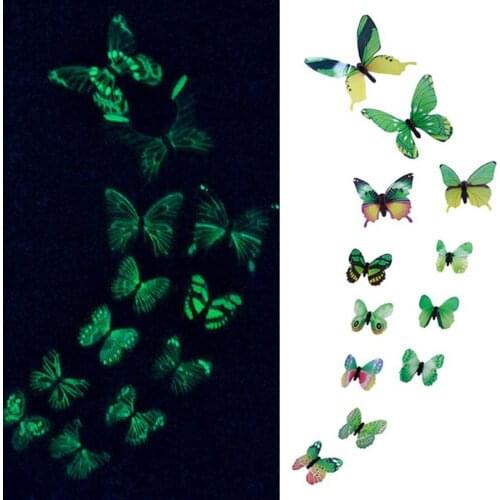 Wall Sticker 3D Stickers Luminous Butterfly Home Decor Wallpaper 12pcs Magnetic stickers stars shine butterflies glowing sticker