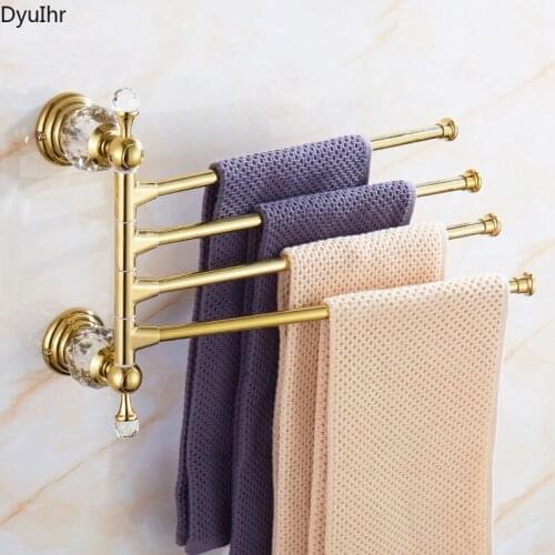 DyuIhr European style bathroom stainless steel wall-mounted golden rotating towel bar movable towel rack bathroom accessories