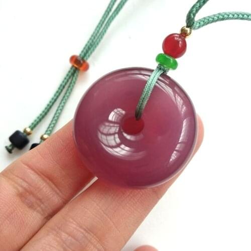 Nature Purple Chalcedony Amulet Pendant Ping An Kou Bless smoothly Lucky Magical Churinga