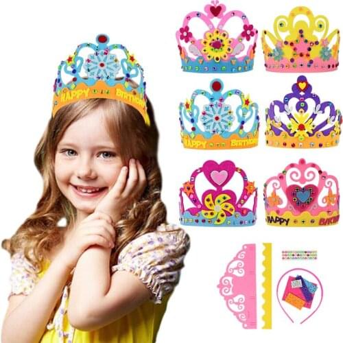 Non-woven Crown Handmade Crafts DIY Birthday Hat Kids Happy Birthday Decor Girl Boy Prince Princess Crown Cap Fun Party Supplies