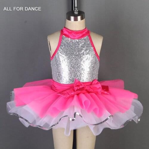 New arrival Kid Ballet Dance Costumes Jazz Tutu Stage Performance Ballet Dance Tutu Rose Red with Silver Sequin Ballet Tutu