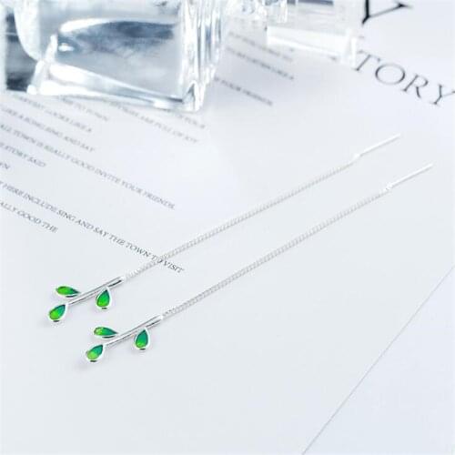 New Arrival Beautiful Colorful Leaf Ear Line 925 Sterling Silver Jewelry Personality National Women Gift Dangle Earrings SE792