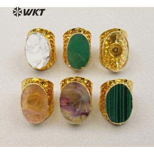 WT-R272 Wholesale Fashion Jewelry Multi-color Natural Stone Rings Unique Design Cigar Band Ring For Women Adjustable Size