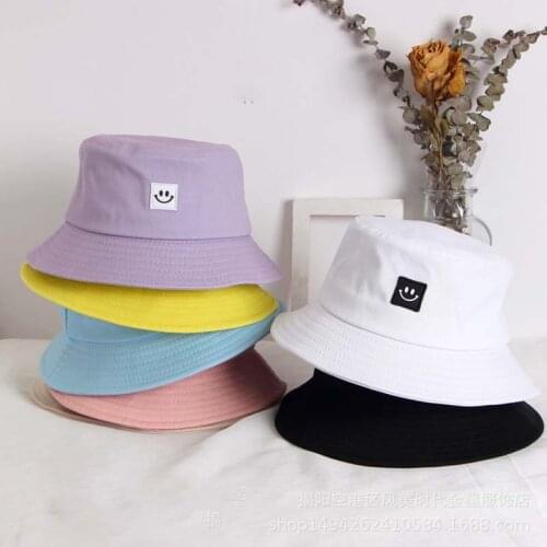 Fashion Women Bucket Hat New Candy Colors Smile Face Sun Hat Outdoor Sports Travel Beach Caps Fishermen Hats Hip Hop Female Cap