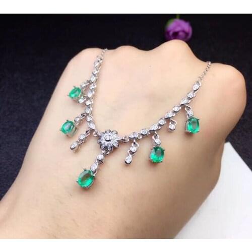 Green Emerald Necklace Pendant Natural Gem Stone Jewelry Genuine 925 Sterling Silver