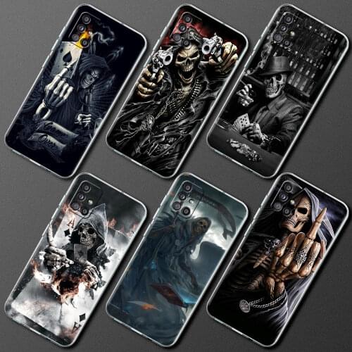 Transparent Case For Samsung Galaxy A51 A21s A71 A31 A52 A12 A32 A41 M51 A11 A02s M31 A42 Soft Phone Cover Grim Reaper Skull Sac