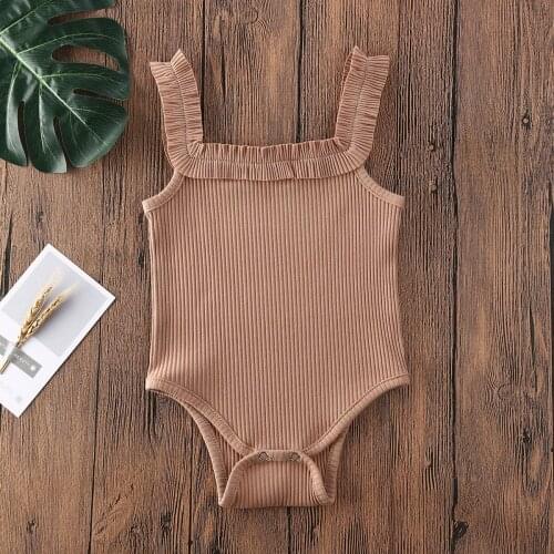 Pudcoco Newborn Baby Girl Clothes Solid Color Knitted Cotton Sling Ruffle Romper Jumpsuit One-Piece Outift Sunsuit Summer