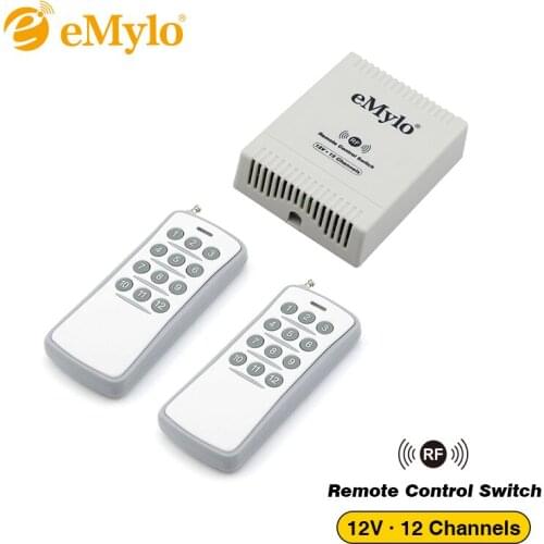 EMylo DC 12V 12-Ch RF 433Mhz Smart Wireless Remote Control Light Lamp Switch Grey&White 100M Transmitter Relay Receiver Switches