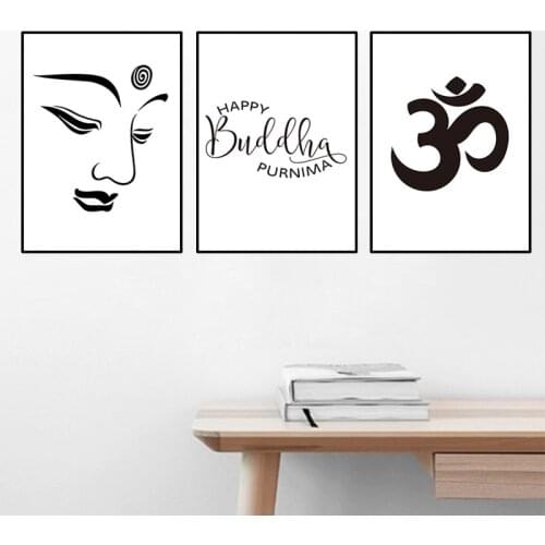 Happy buddha greeting quote canvas art poster, buddha quote art canvas print buddha face home wall decor HD2875